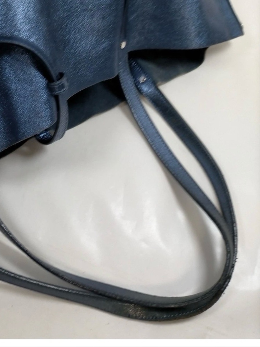 Tiffany&Co Blue Leather Tote Bag Shoulder Bag Handbag with pouch - Picture 6 of 11